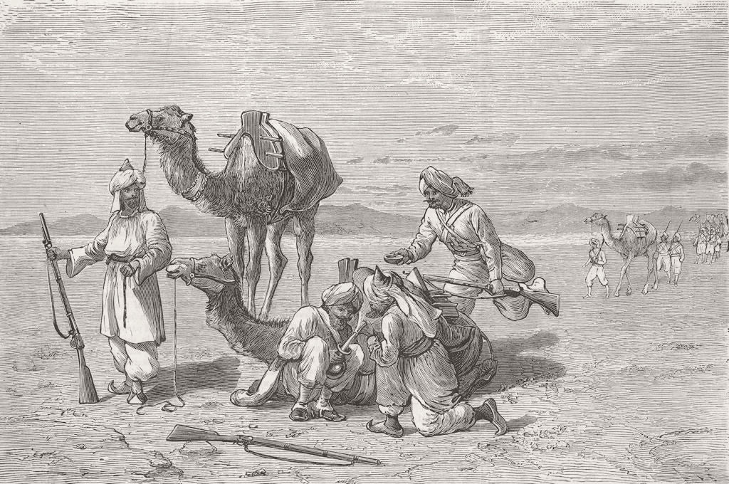 PAKISTAN. With Quettah Force-halt for water 1879 old antique print picture